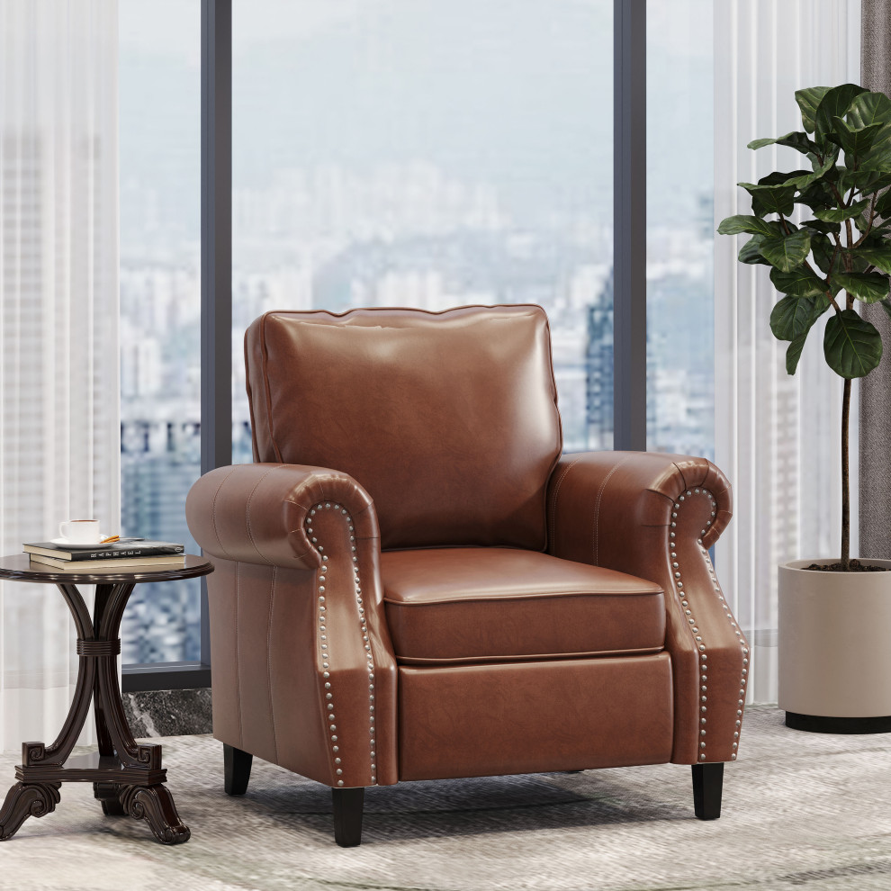 Burkehaven Contemporary Faux Leather Club Chair With Nailhead Trim   Transitional   Armchairs And Accent Chairs   by GDFStudio  Houzz