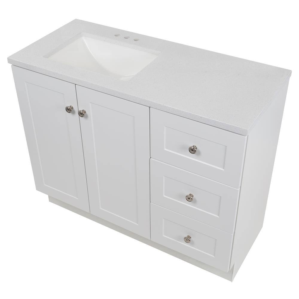 Glacier Bay Bannister 42.50 in. W x 18.75 in. D x 35.14 in. H Bath Vanity in White with White Top BA42P2-WH