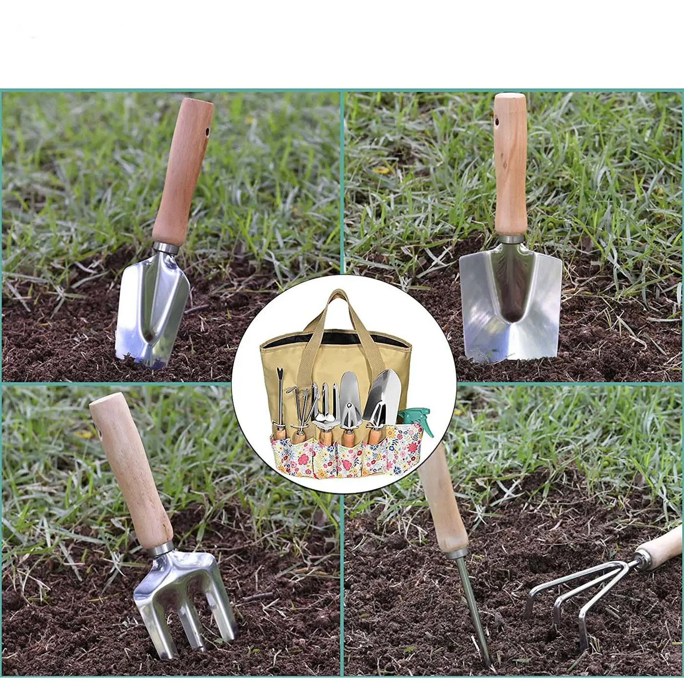 New Garden Tools Set Heavy Duty Gardening Hand Tool Kits with Sturdy Fabric Storage Bag For Planting Weeding Trimming Loosening