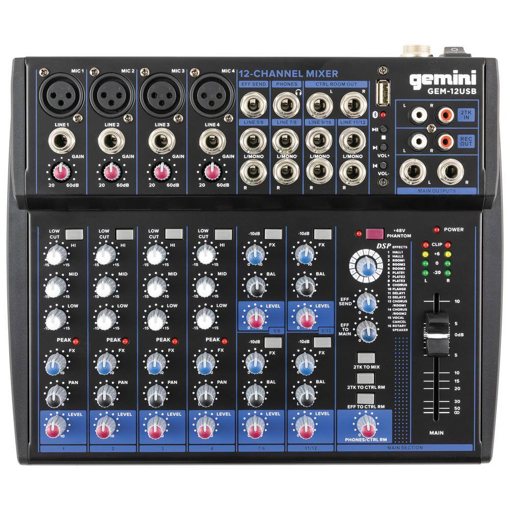 Gemini GEM-12USB Compact 12-Channel Bluetooth Mixer GEM-12USB