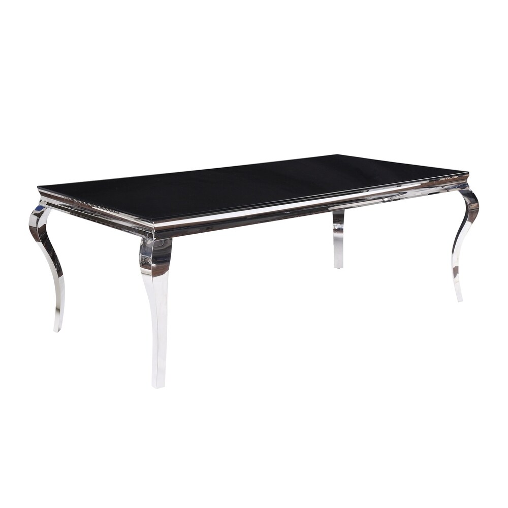 ACME Fabiola Dining Table in Stainless Steel and Black Glass