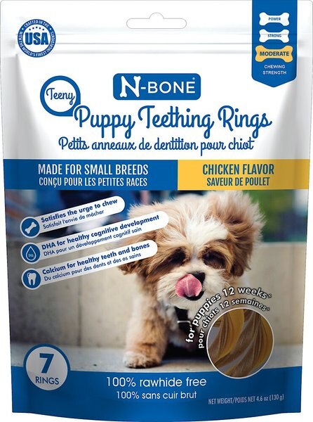 N-Bone Teeny Puppy Teething Rings Chicken Flavor Dog Treats， 7 count