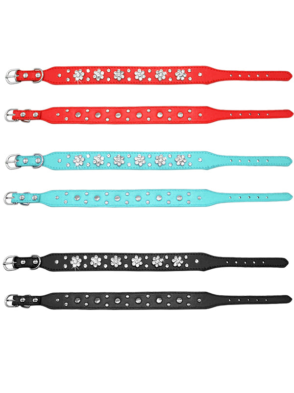 Jpetyy Rhinestone Dog Leather Collar Pet Puppy Necklace For Small Medium Dogs