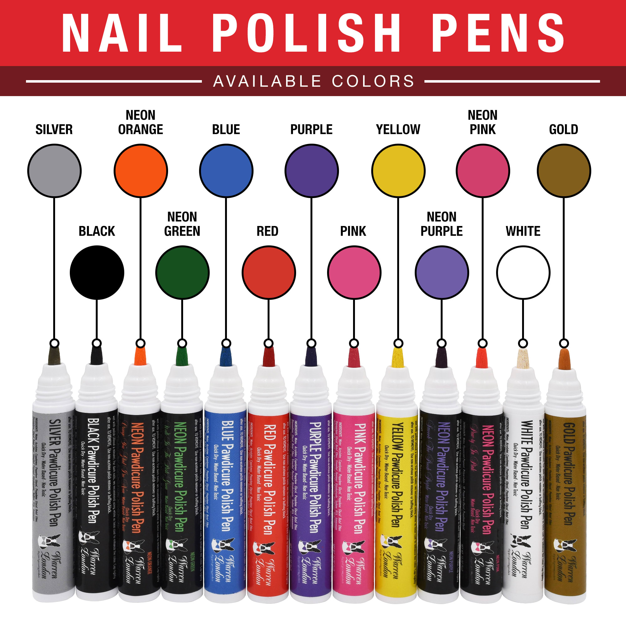 Warren London Pawdicure Neon Pink Nail Polish Pen for Dogs， .01 fl. oz.