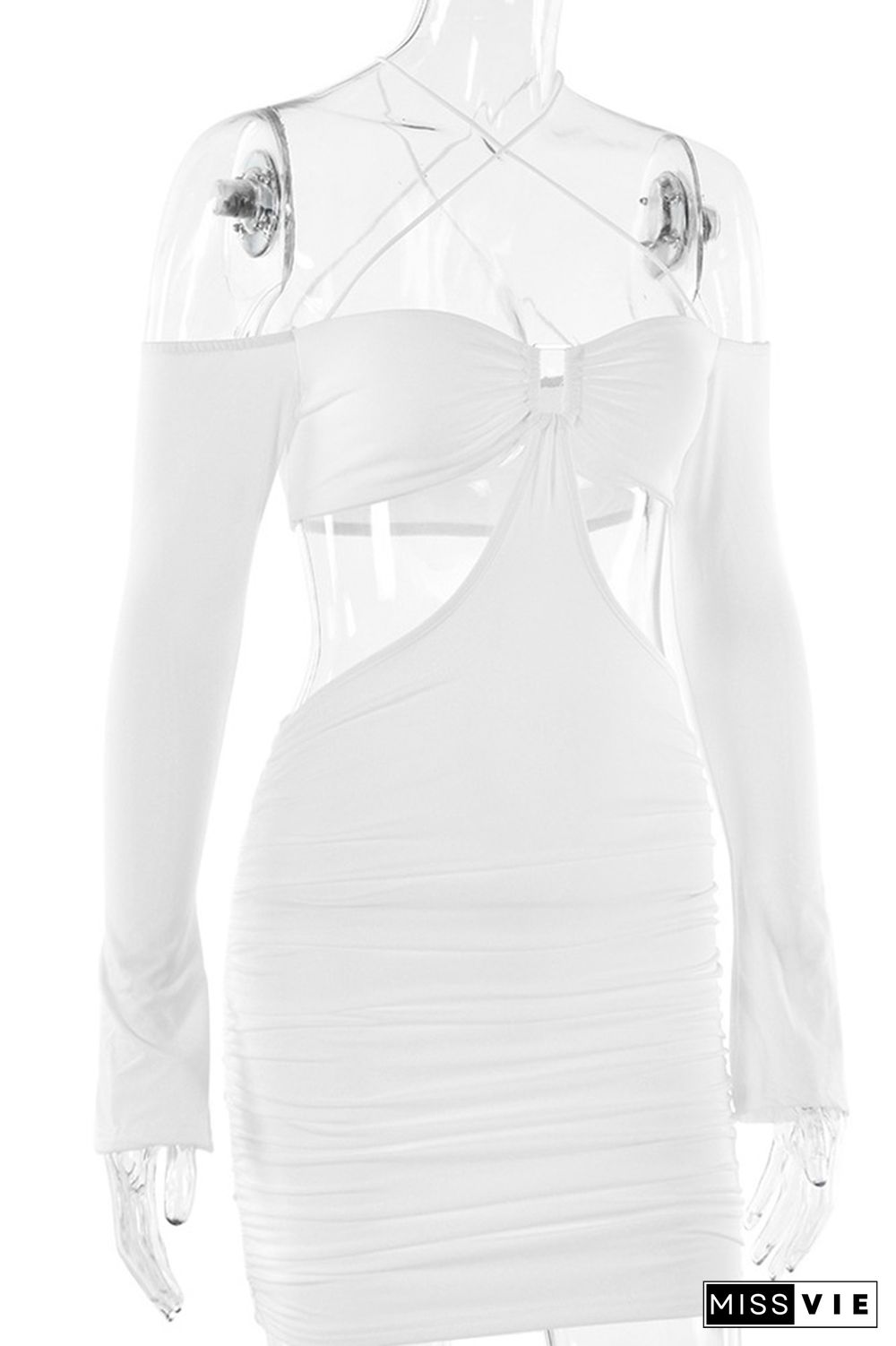 Plain Ruched Hollow Out Bodycon Dress