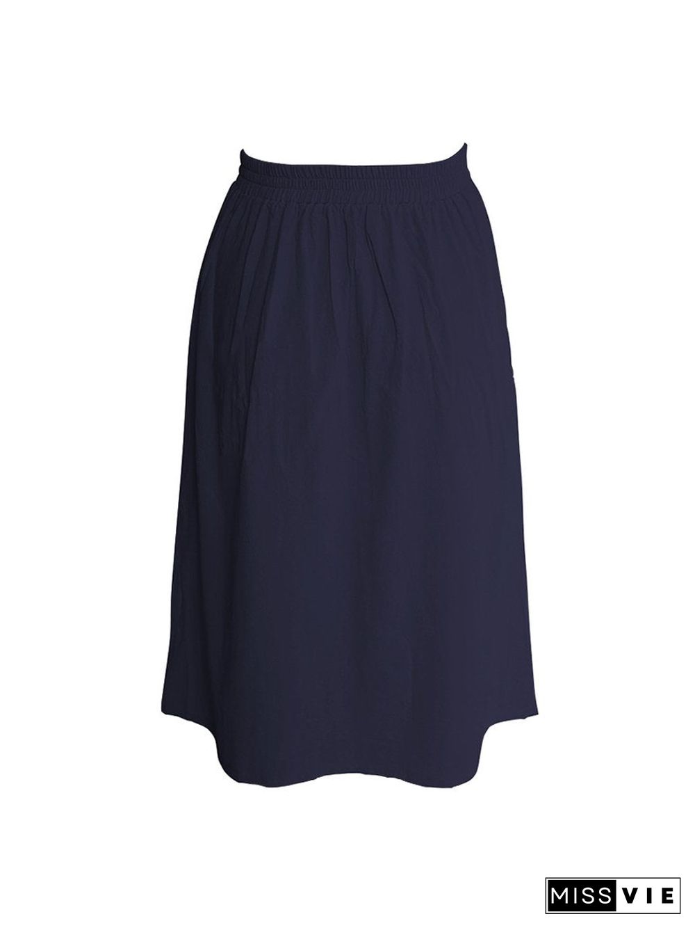 A-Lined Buttons Knee Length Midi Skirt With Pockets