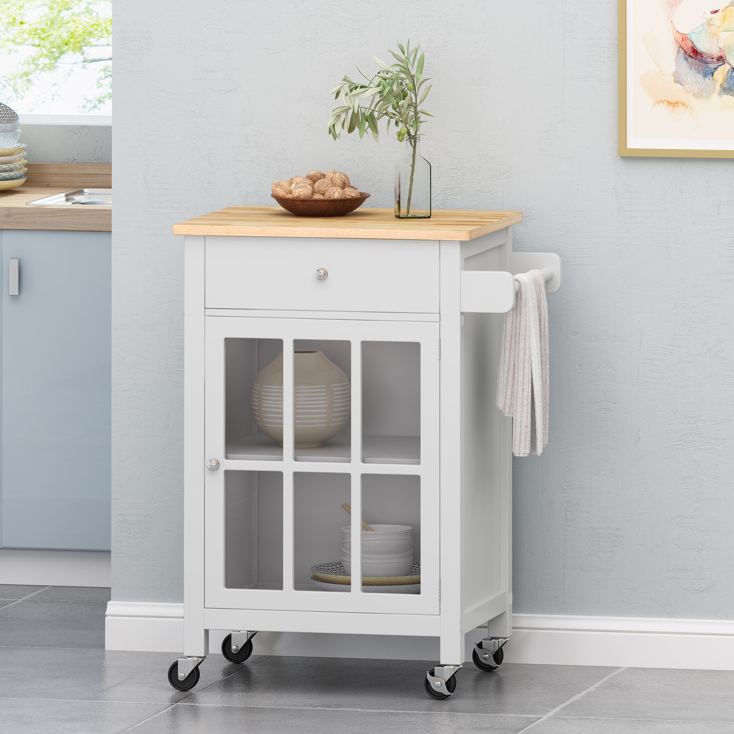 Medway Contemporary Glass Paneled Kitchen Cart