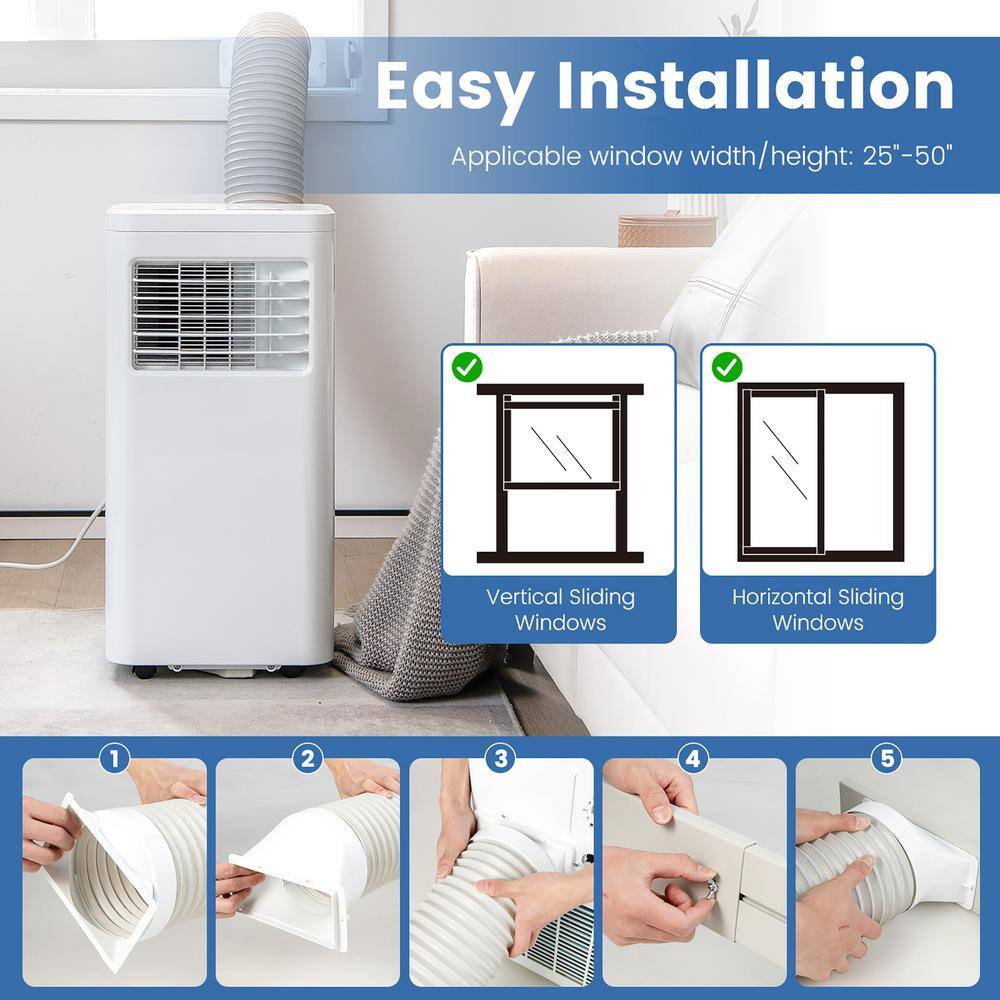 Costway 8000 BTU (DOE) Portable Air Conditioner Cools 250 Sq. Ft. with Dehumidifier Remote in White FP10233US-WH