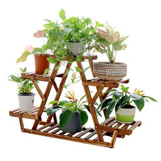 AESOME 4-Tier Triangular Plant Stand 23 in. Wood Shelf Rack 6 Potted Flower Display Shelves Holder for Pot 8 in. HJ147