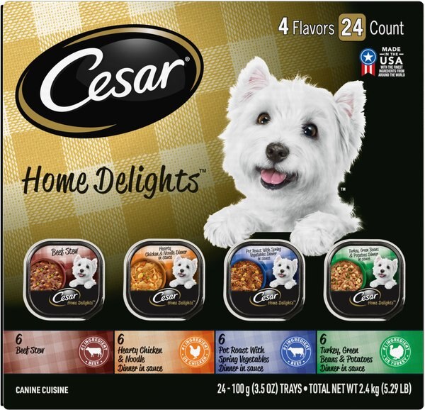 Cesar Home Delights Variety Pack Wet Dog Food， 3.5-oz tray， case of 24