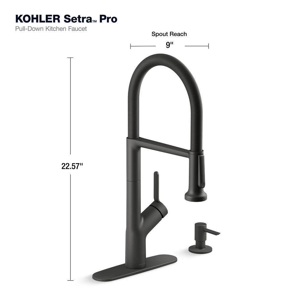 KOHLER Setra Single-Handle Semi-Professional Kitchen Sink Faucet with Soap Dispenser in Matte Black K-R29343-SD-BL