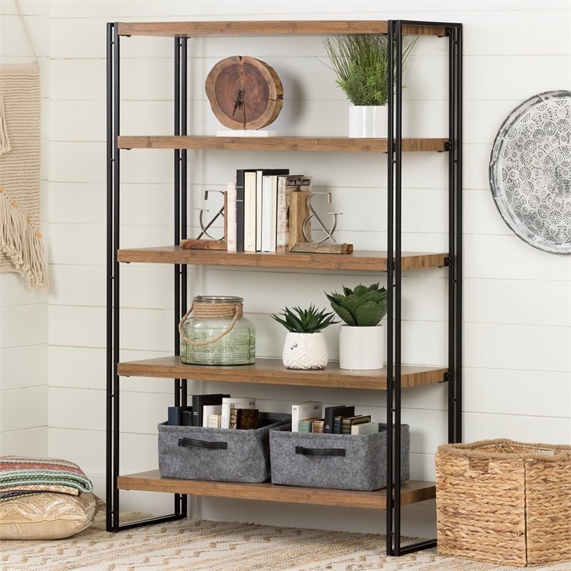 South Shore Gimetri 4 Shelf Bookcase in Rustic Bamboo   Industrial   Bookcases   by Homesquare  Houzz