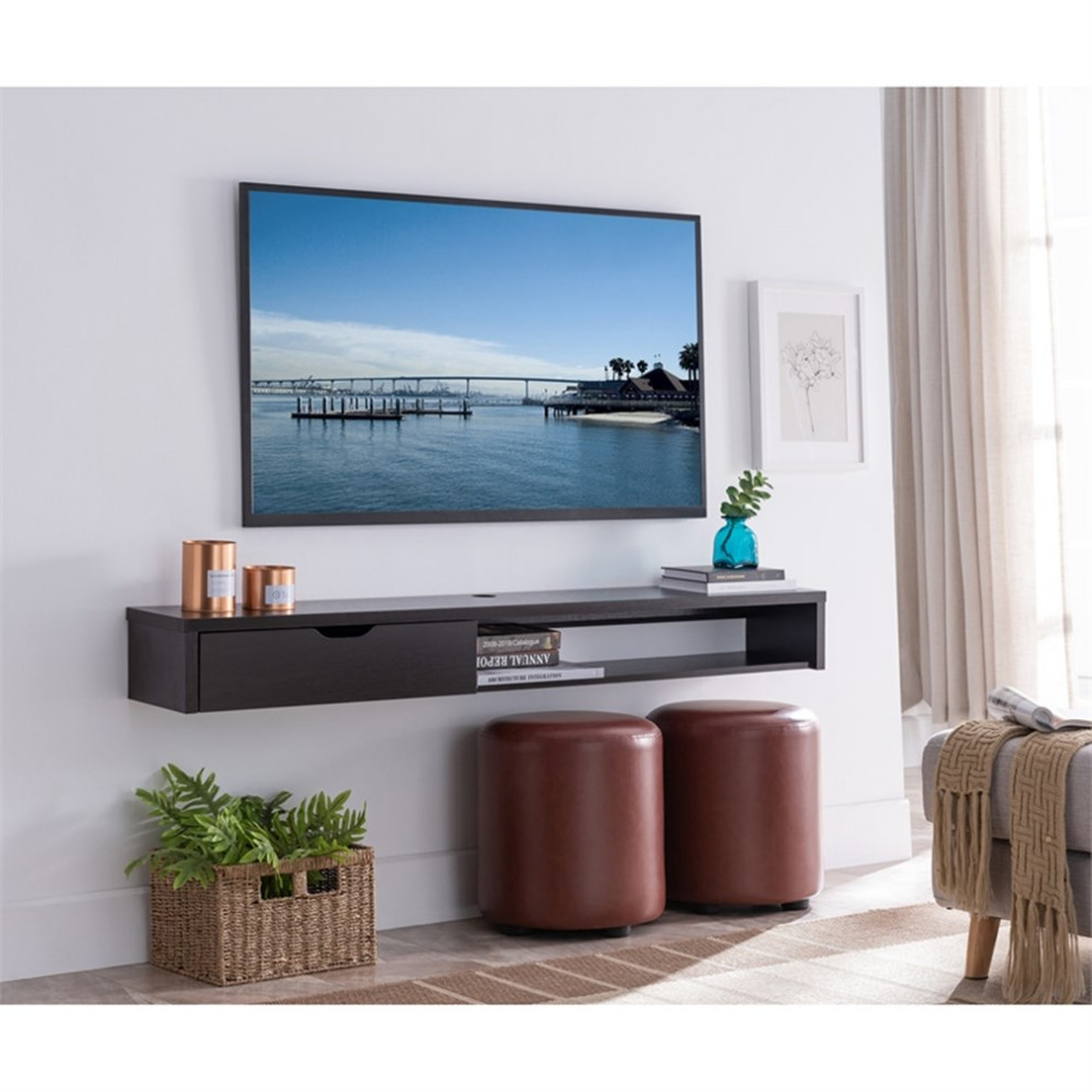 Bowery Hill Modern Wood Floating TV Stand for TVs up to 60 quotin Cappuccino   Transitional   Entertainment Centers And Tv Stands   by Homesquare  Houzz