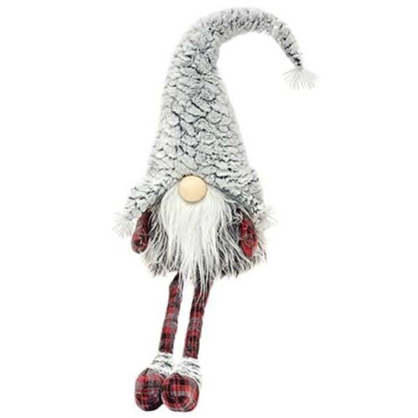 Dangle Leg Red and Gray Plaid Santa Gnome