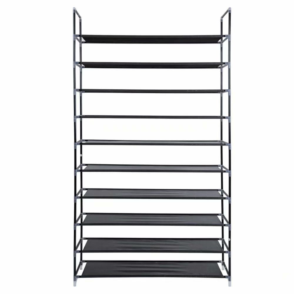 Voomwa 10-Tier Shoe Rack with Handle, Fabric and Metal, Black