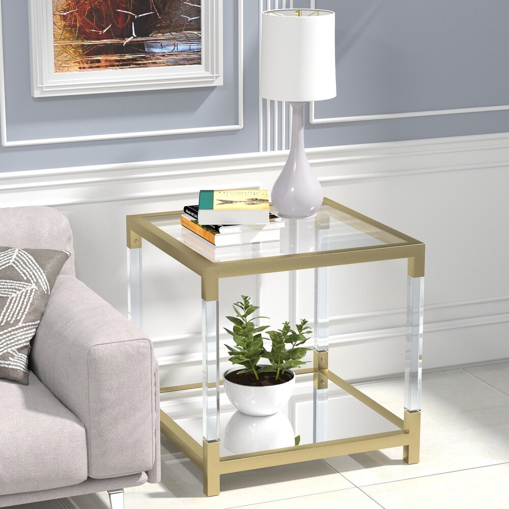 Gold Stainless Steel Coffee Table With acrylic Frame and Clear Glass Top