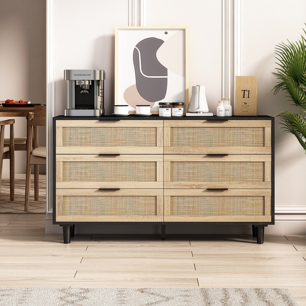 Rattan Storage Buffet Cabinet with 6 Drawers