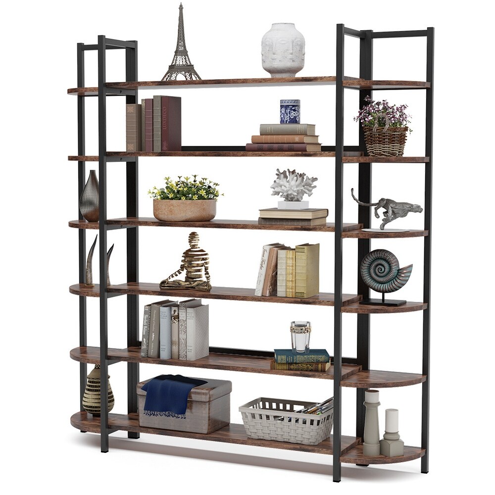 Modern Triple Wide 6 Shelf Bookcase Large Etagere Bookshelves and Double Wide Bookshelf Display Shelves