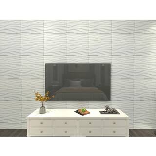 Art3dwallpanels 19.7 in. x 19.7 in. White PVC 3D Wall Panels Wave Wall Design (12-Pack) T100h46