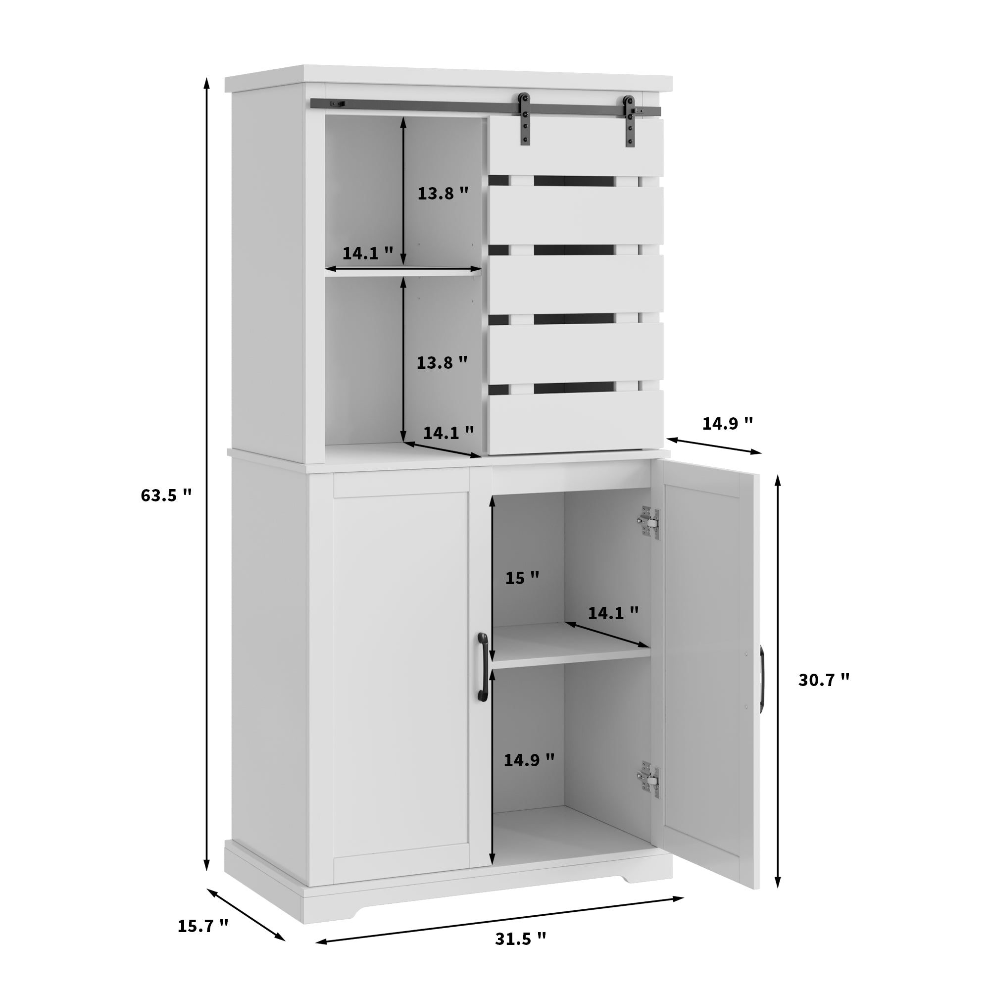 Tall Kitchen Pantry Cabinet Storage Cabinet With Sliding Door And Adjustable Shelves