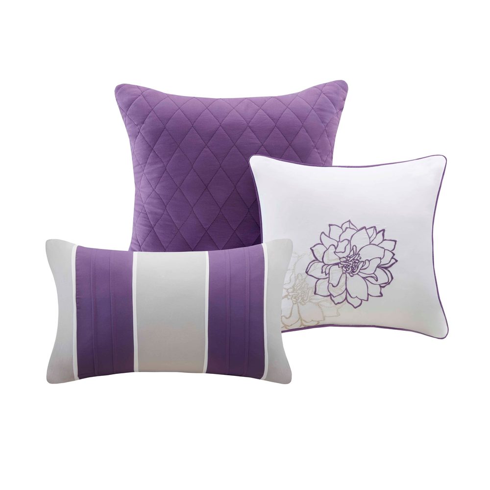 Madison Park Bridgette Purple 6 Piece Printed Cotton Quilt Set with Throw Pillows