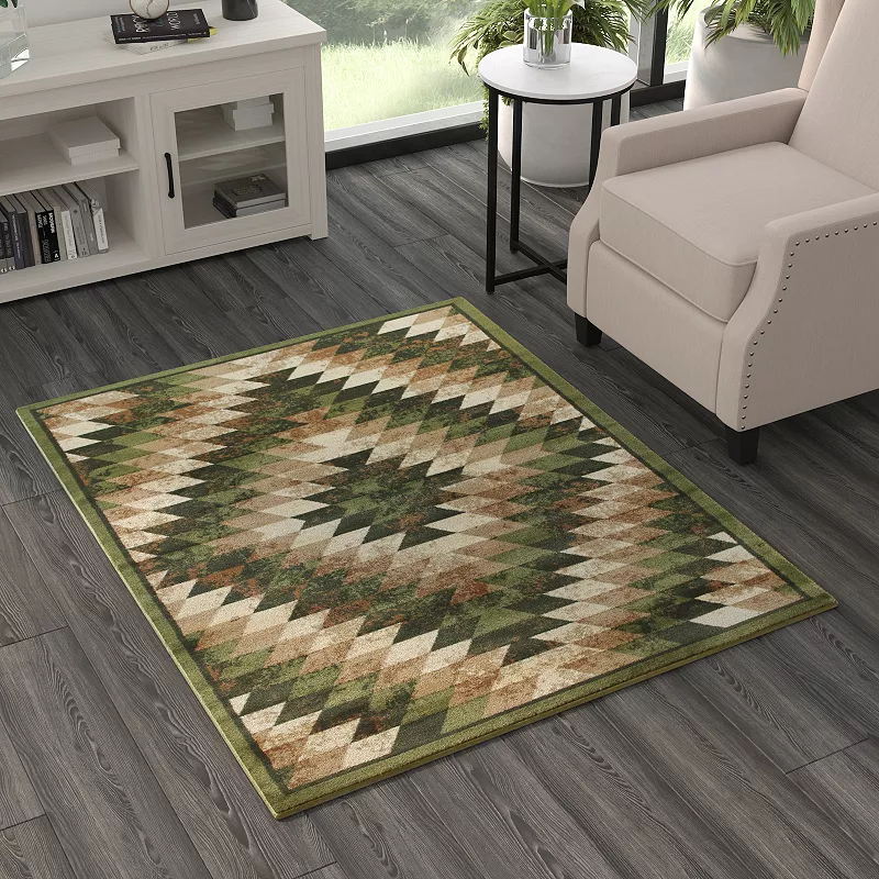 Masada Rugs Masada Rugs Stephanie Collection 4'x5' Area Rug with Distressed Southwest Native American Design 1106 in Green， Brown and Beige