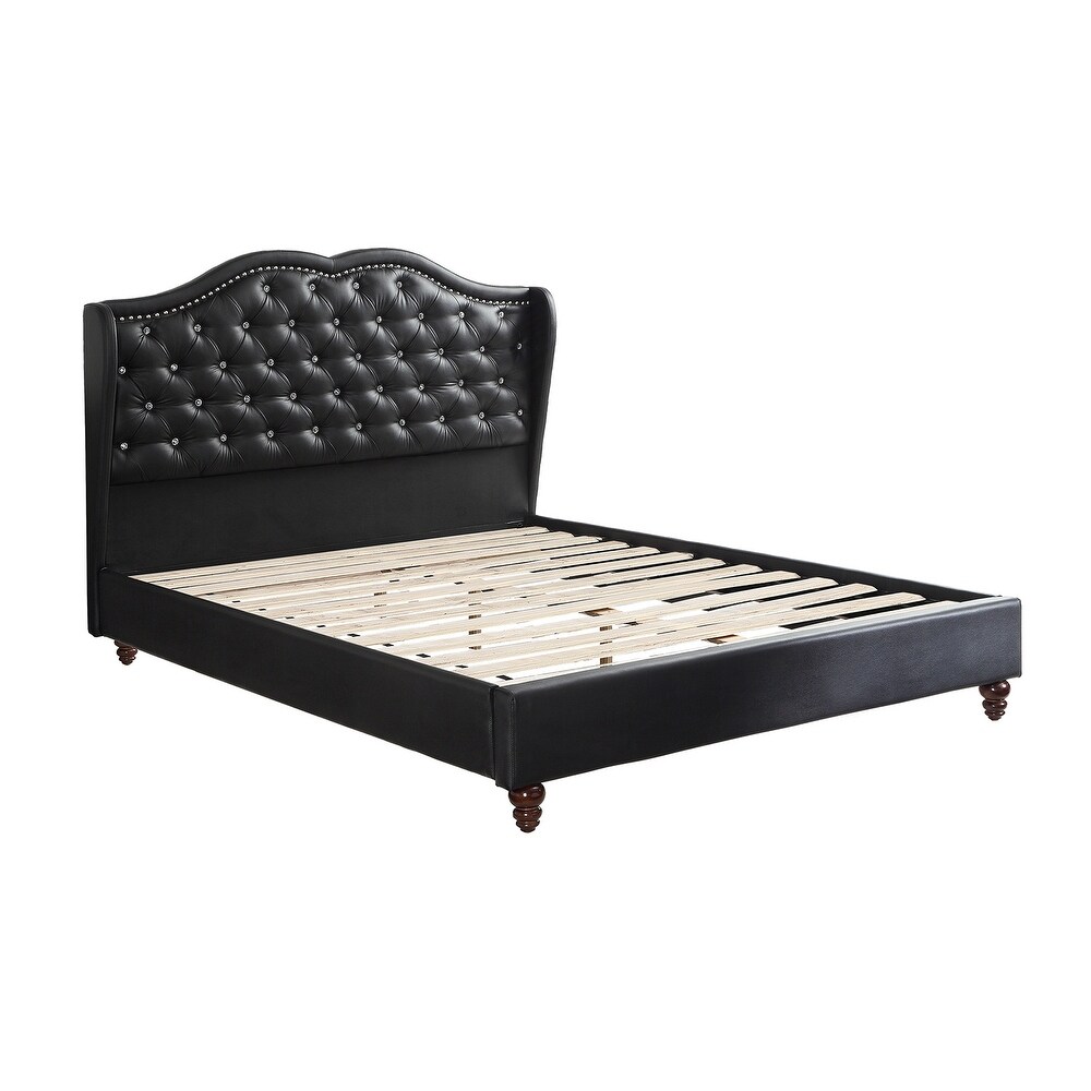 Faux Leather Upholstered Bed With Button Tufted Design