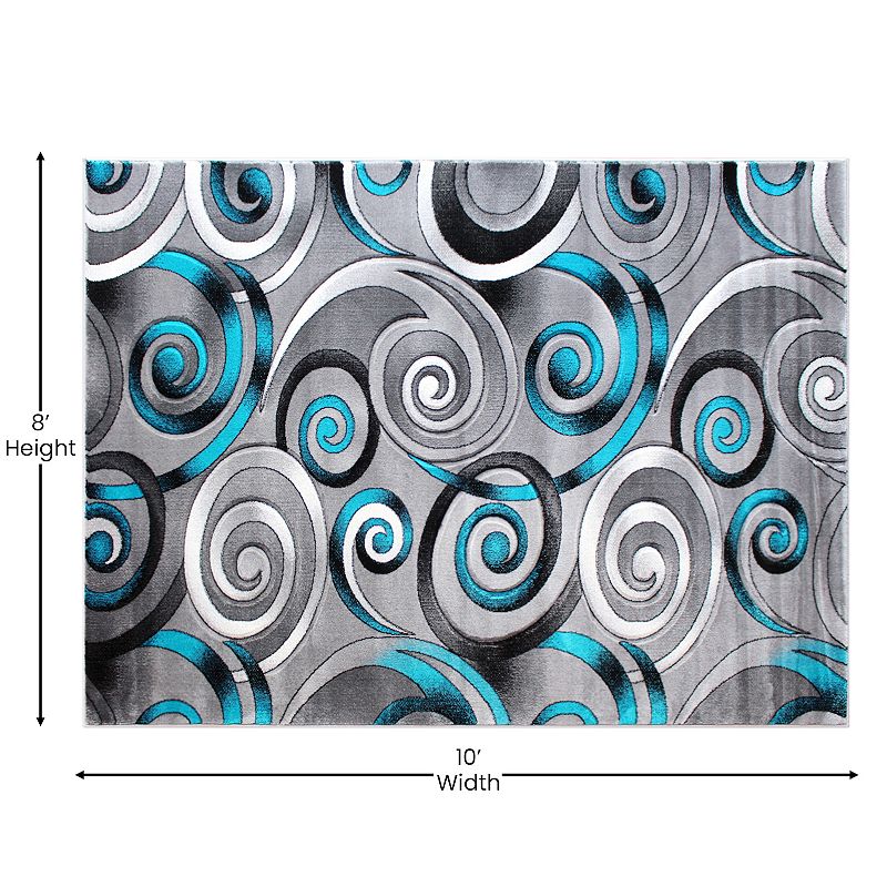 Masada Rugs Masada Rugs DaVincii Collection Turquoise 8'x10' Contemporary Woven Area Rug with Hand Carved Overlapping Swirls - Design D414