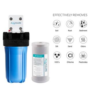 AQUASURE Fortitude High Flow Whole House Water Filter with 5-Micron Carbon Block Water Filter 10 in. x 4.5 in. AS-F110CB5