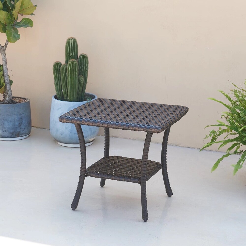 Pocassy Outdoor Wicker Side Table  Patio Rattan End Table Brown