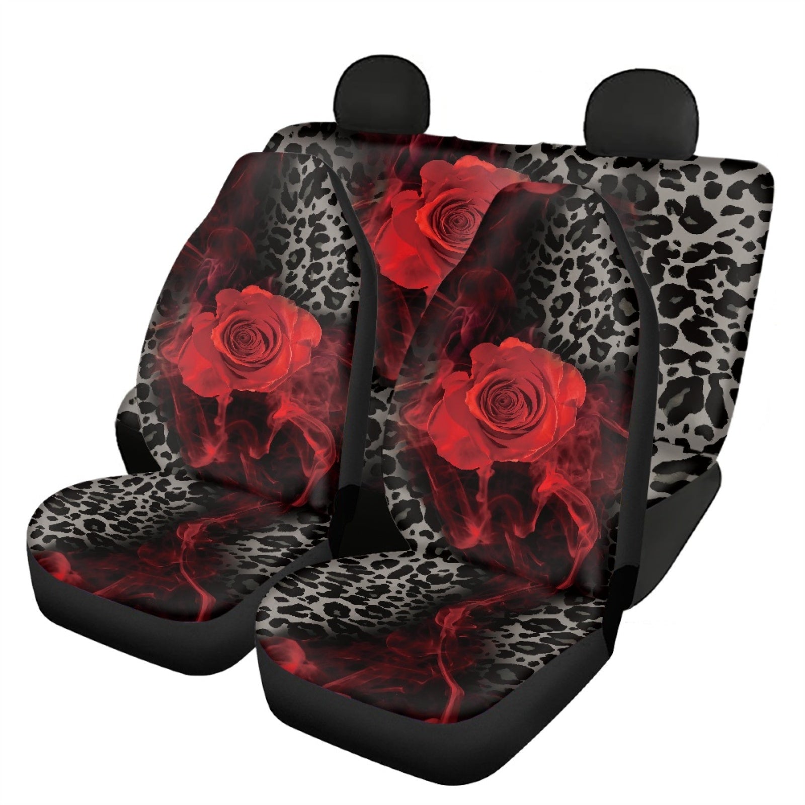 Xoenoiee Red Rose Car Seat Covers Universal for Most Cars SUV - Polyester Cloth Auto Front and Rear Split Bench Seat Cover Full Set