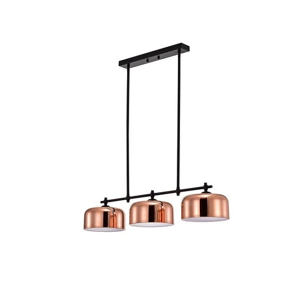 Janitza Rose Gold and Matte Black Metal Bowl Shade 3-Light Chandelier