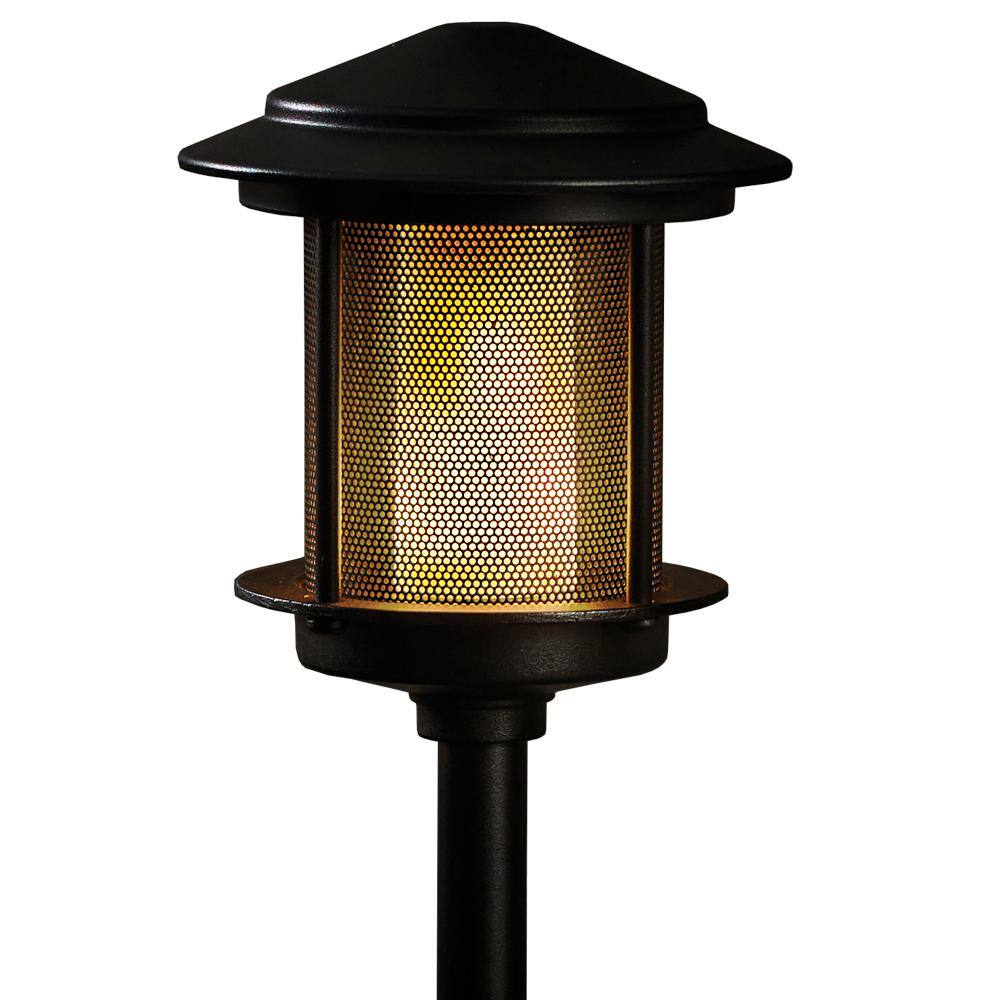 Hampton Bay Ambrose Low Voltage 2.4 Lumens Black Integrated LED Path Light with Flicker Flame Effect WeatherWaterRust Resistant 62906