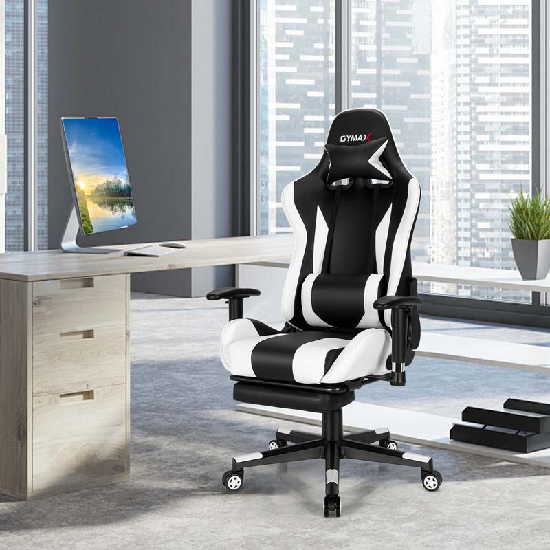 Massage Gaming Chair Recliner, High Back Ergonomic Gamer Racing Chair Adjustable Computer Chair Office Chair with Footrest, Headrest & Lumbar Support