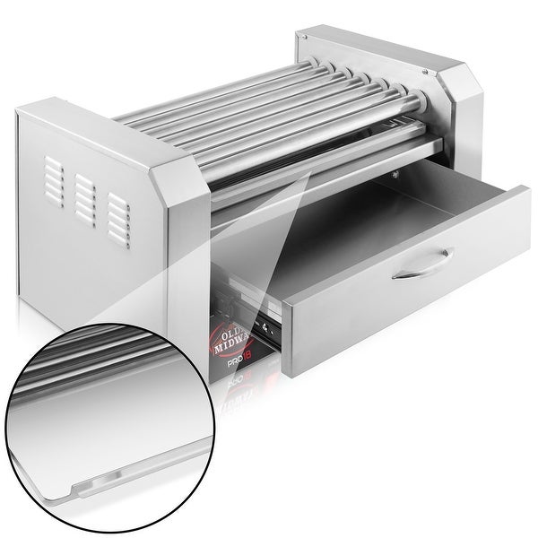 Electric Hot Dog Roller Grill Cooker Machines with Bun Warmer and Cover - Silver