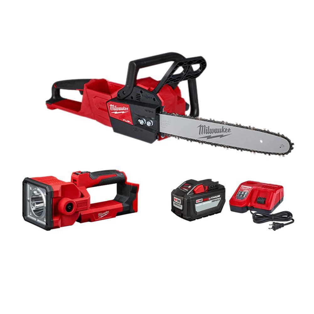 Milwaukee M18 FUEL 16 in 18Volt LithiumIon Brushless Battery Chainsaw Kit with M18 1250 Lumens Search Light