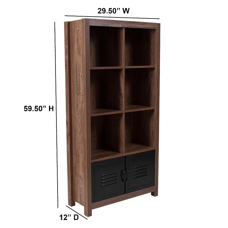 Emma and Oliver 59.5H 6 Cube Storage Organizer Bookcase in Crosscut Oak Wood Grain Finish