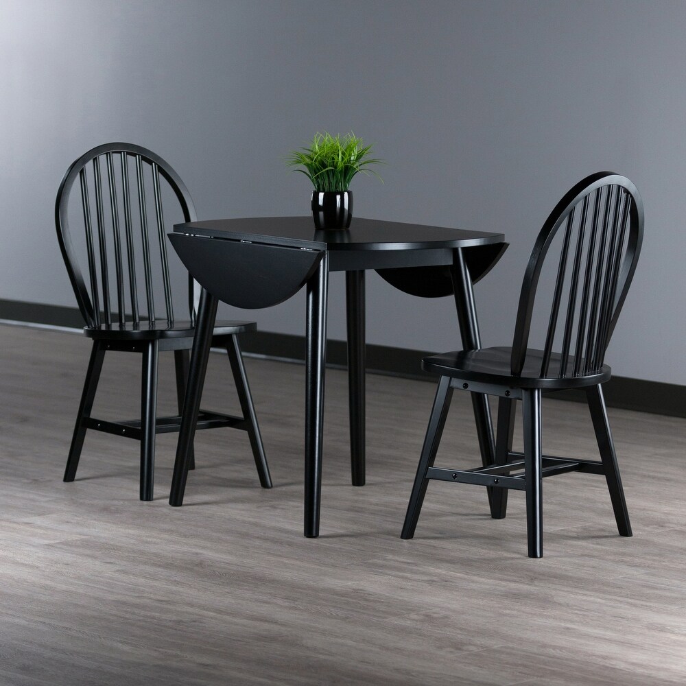 Moreno 3 Pc Drop Leaf Dining Table with Windsor Chairs  Black