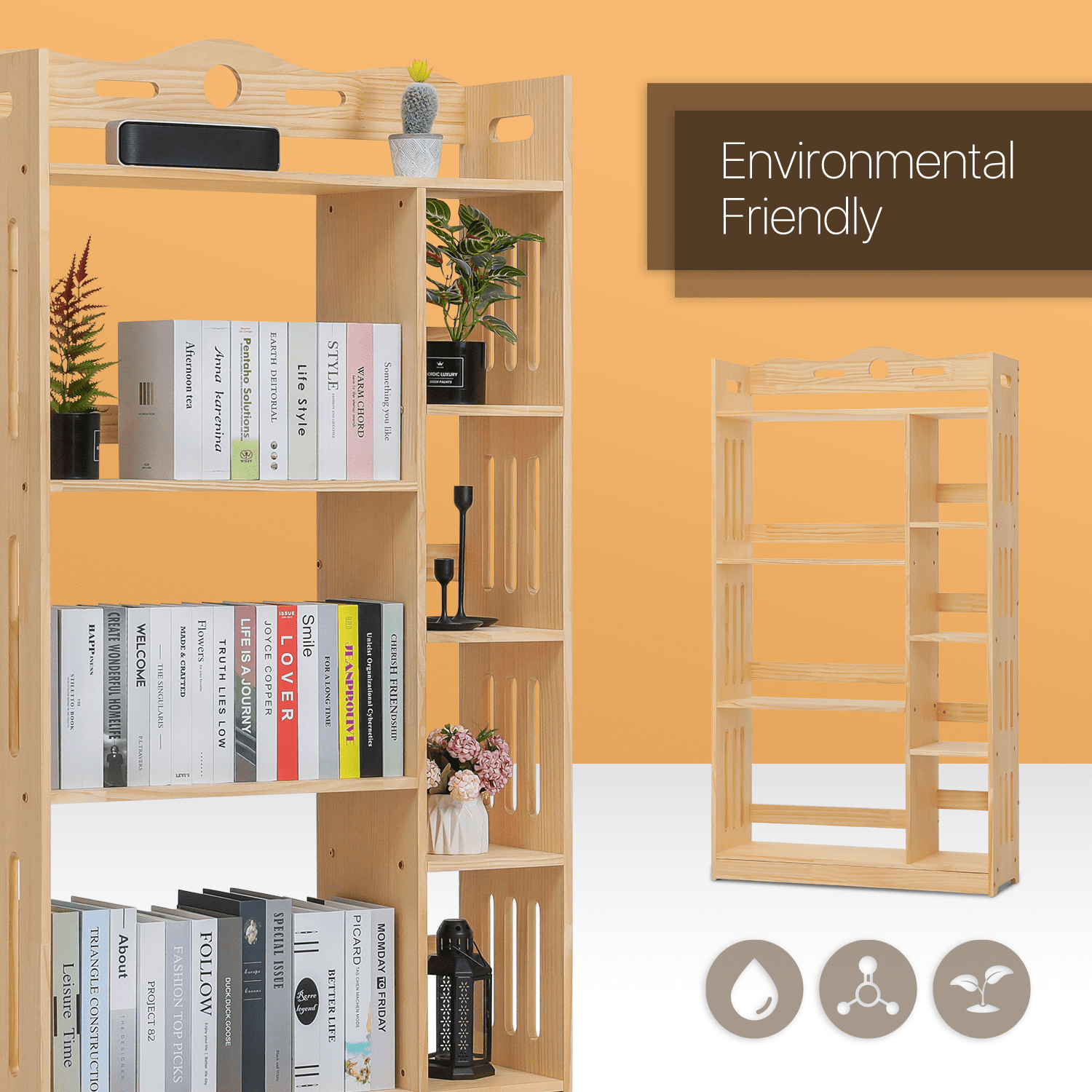 MoNiBloom Wood 5 Tiers Bookshelf, Books Toys Display Storage Bookcase, Natural, for Home