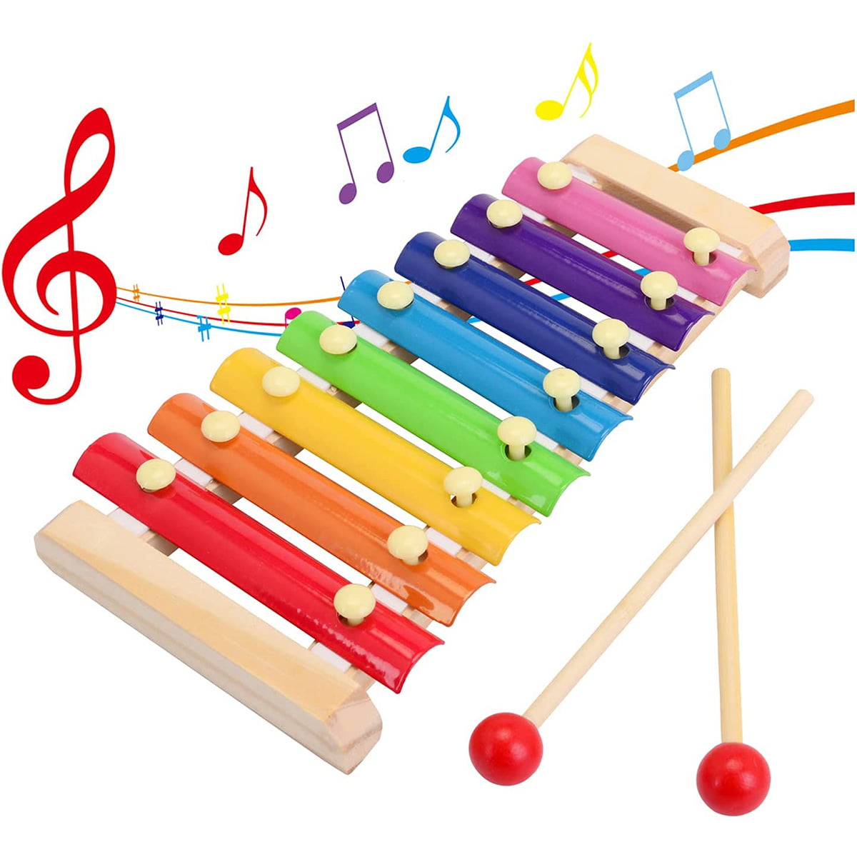 Wooden Xylophone Children's Musical Instruments Toy，Wooden 8 Keys Hand Knock with Mallets Preschool Educational Toys，Great Gift for Kids Girls and Boys Toddlers Ages 3+