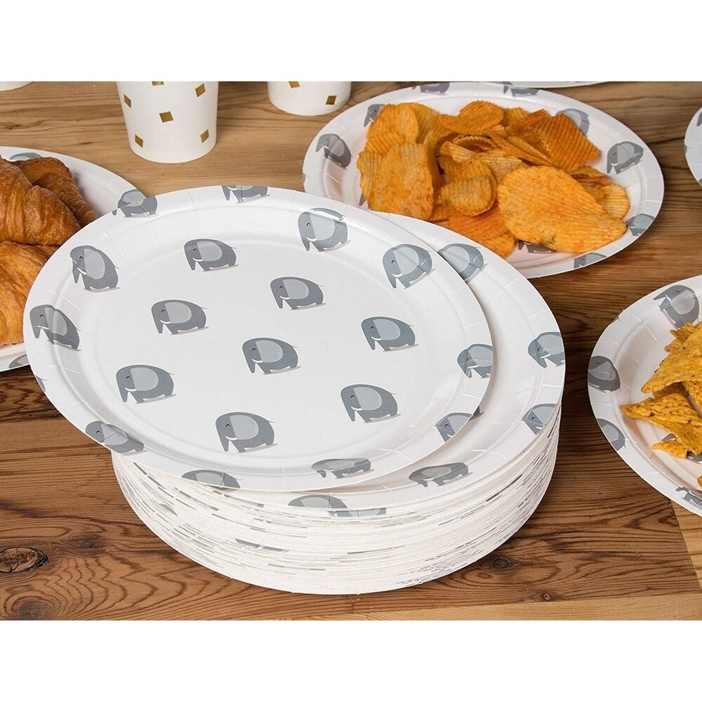 80 Count Disposable Paper Plates  Elephant Party Supplies  9 Inch