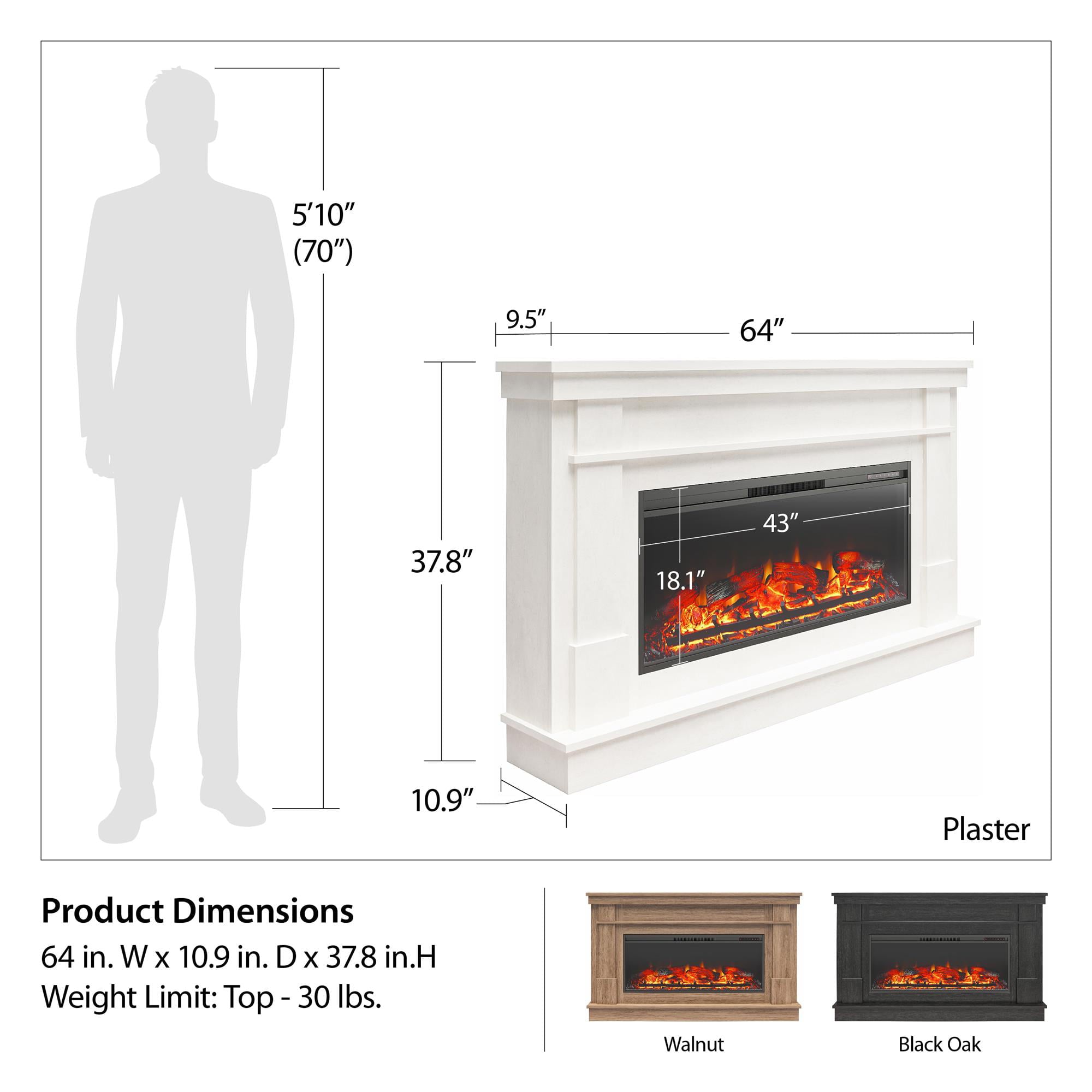 Ameriwood Home Elmdale Wide Mantel with Linear Electric Fireplace, Plaster