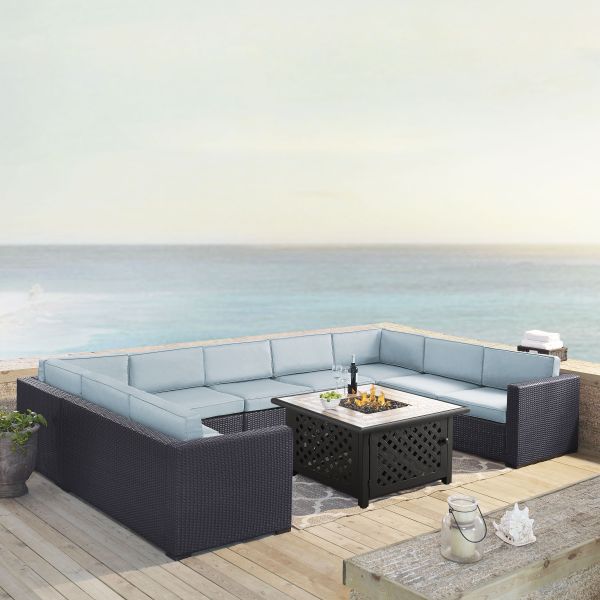 Biscayne 6Pc Outdoor Wicker Sectional Set W/Fire Table