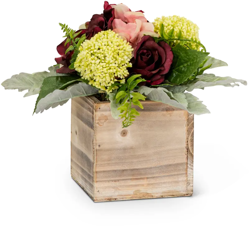 Faux Burgundy Rose Box Arrangement