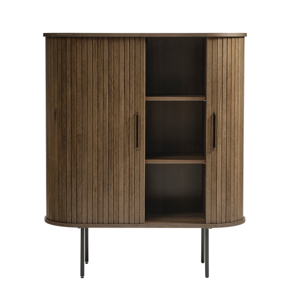 Rye Studio Nicola Mid Century Modern Rounded Sliding Door Cabinet 39\