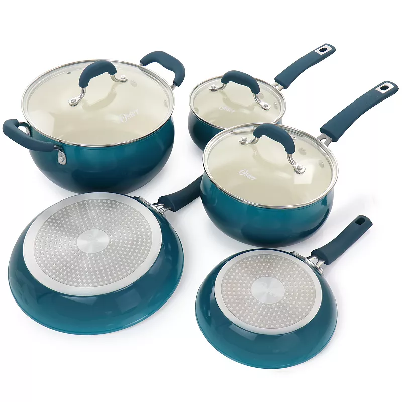 Oster Cocina Corbett 8 Piece Nonstick Aluminum Cookware Set in Teal