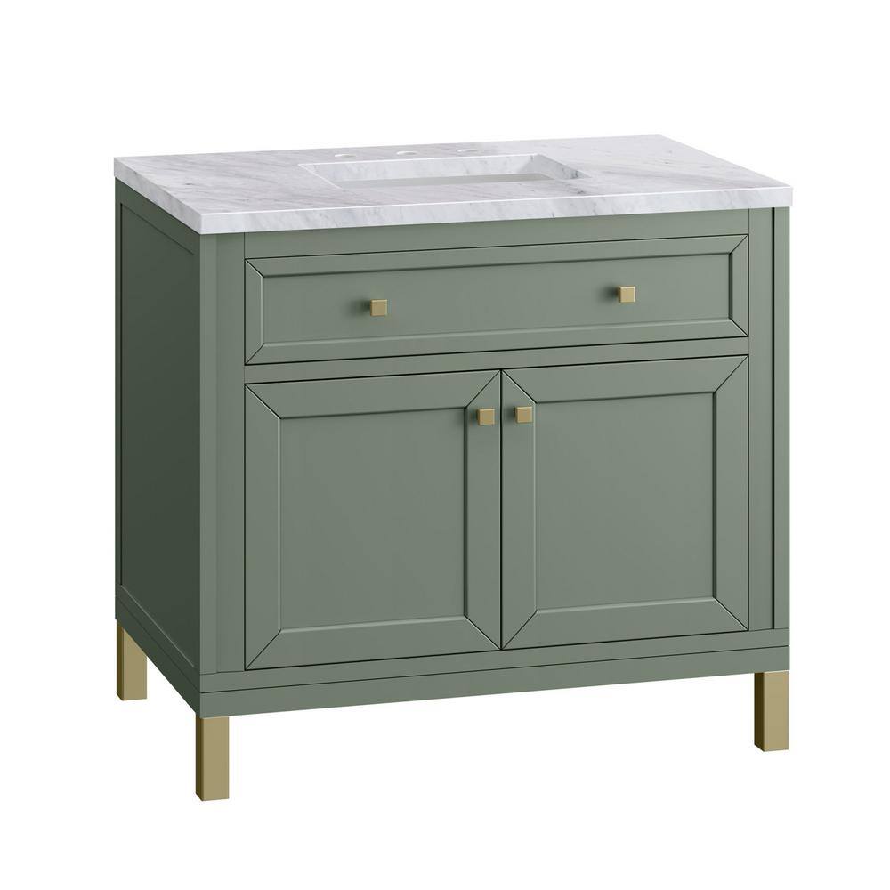 James Martin Vanities Chicago 36.0 in. W x 23.5 in. D x 34 in . H Bathroom Vanity in Smokey Celadon with Carrara Marble Marble Top 305-V36-SC-3CAR