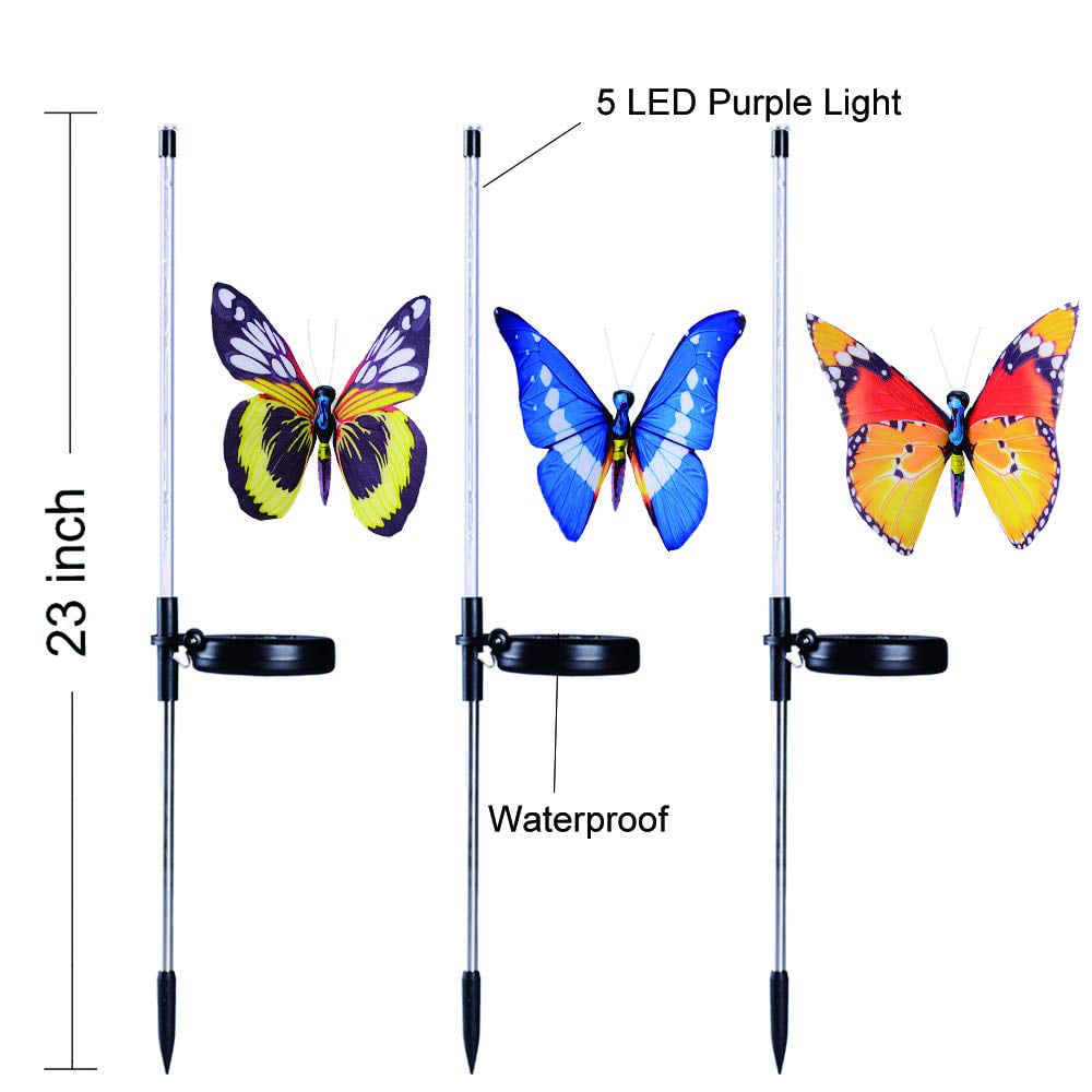 Butterfly Garden Solar Lights Outdoor, 3 Pack LED Color Changing Stake Lights, Solar Powered Optic Fiber Decorative Lighting, Yard Art, Garden Decorations, Housewarming Gifts