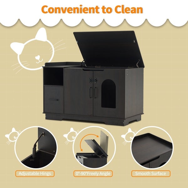 MCombo Cat Litter Box Furniture Hidden with Top Opening， Wooden Hideaway Large Cat House w/ Drawer， Washroom Storage Bench CT74