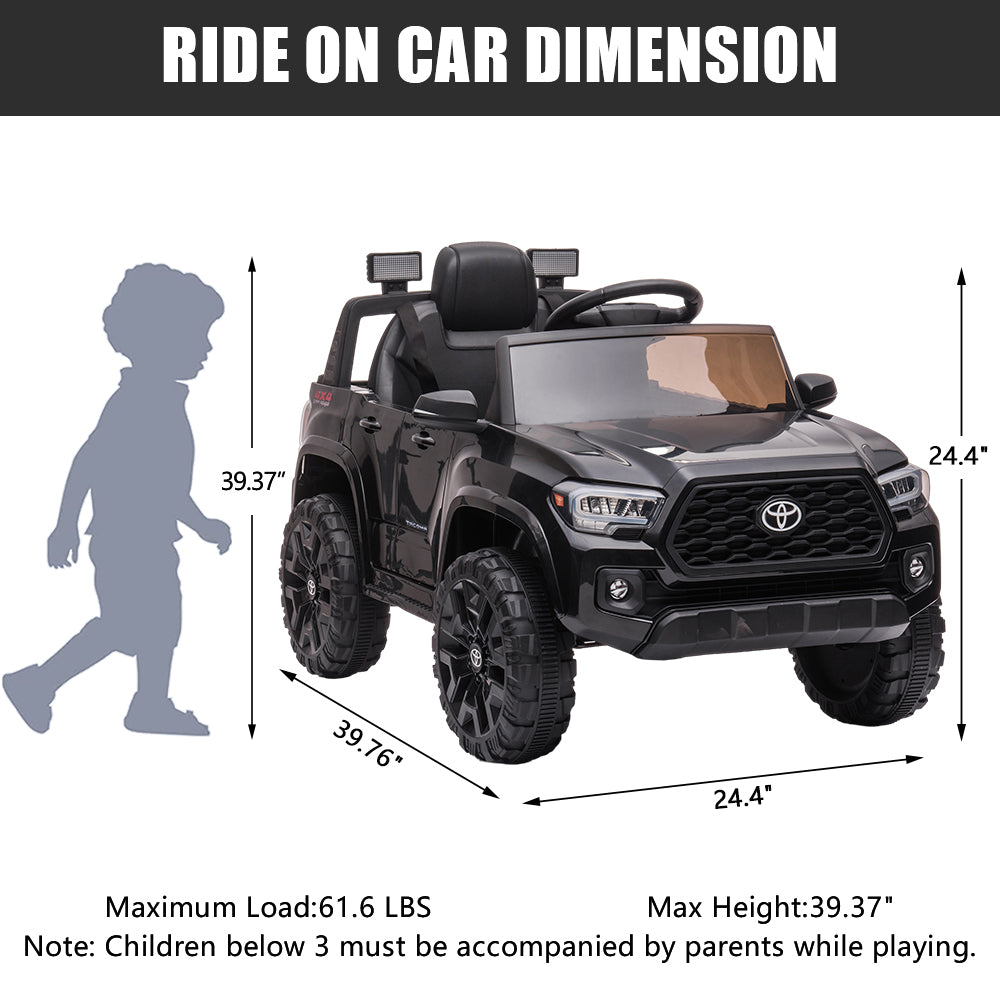 uhomepro Toyota Tacoma 12V Kids Ride On Truck Car w/ Parent Remote Control, LED Lights, MP3 Player, Horn, Black